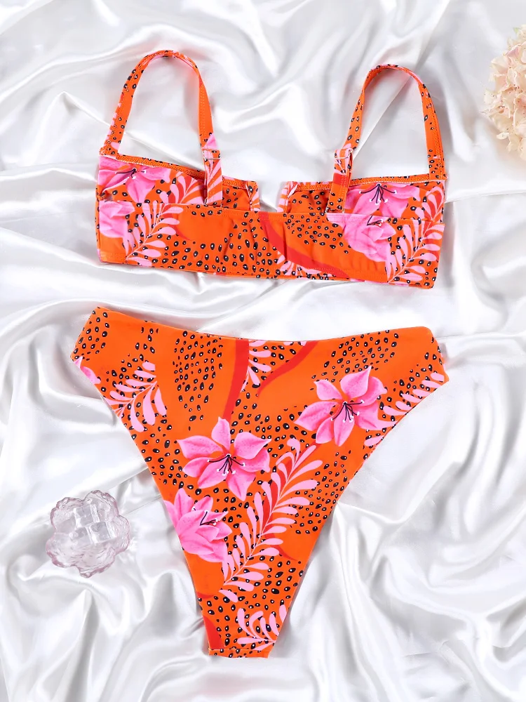 Rinabe orange Bikinis Badeanzug mit hoher Taille Frauen Bade bekleidung Beach wear Print Badeanzug zweiteilige Bikini-Sets Biquinis