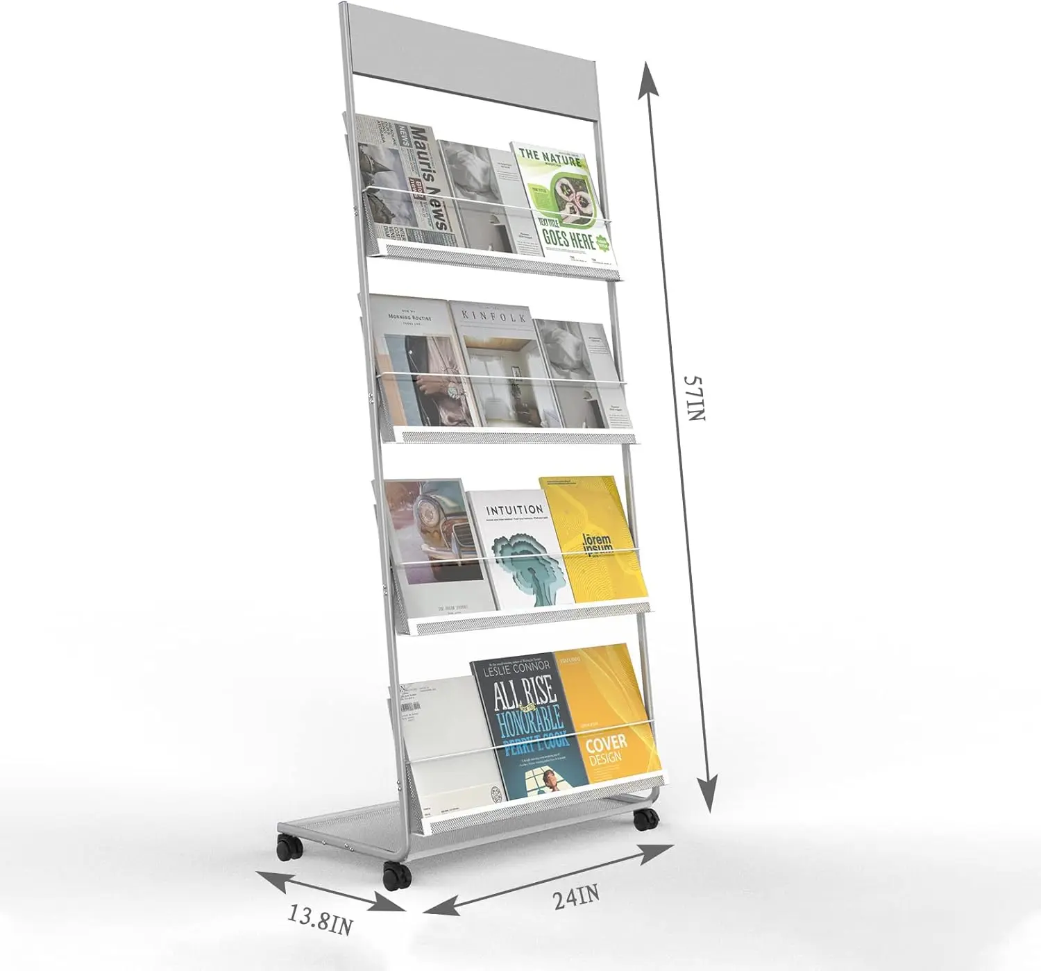 Tongmo Floor-Standing Magazine Rack 4-Layer With Wheels, Brochure Display Stand, High-Hardness Metal For Exhibitions, Office,