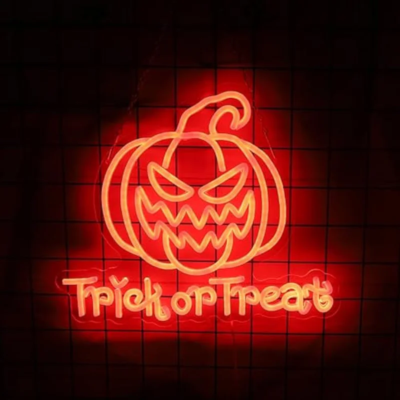 

Halloween Red Pumpkin Neon Sign Led Trick or Treat Sign Neon Halloween Pumpkin Light for Party Window Coffee Store Room Decor