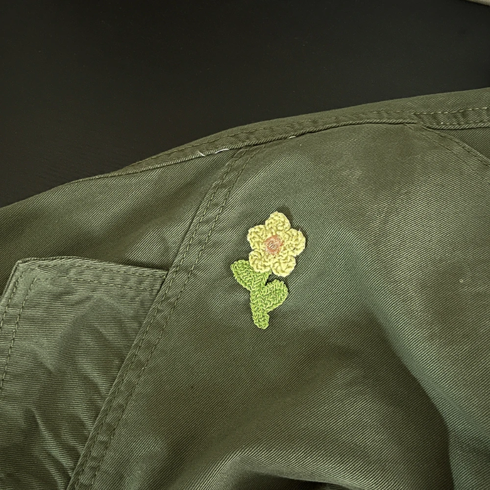 Women Denim Cargo Pants Spring Summer New High Waist Floral Embroidery Drawstring Straight Jeans Casual All-Match Long Pant