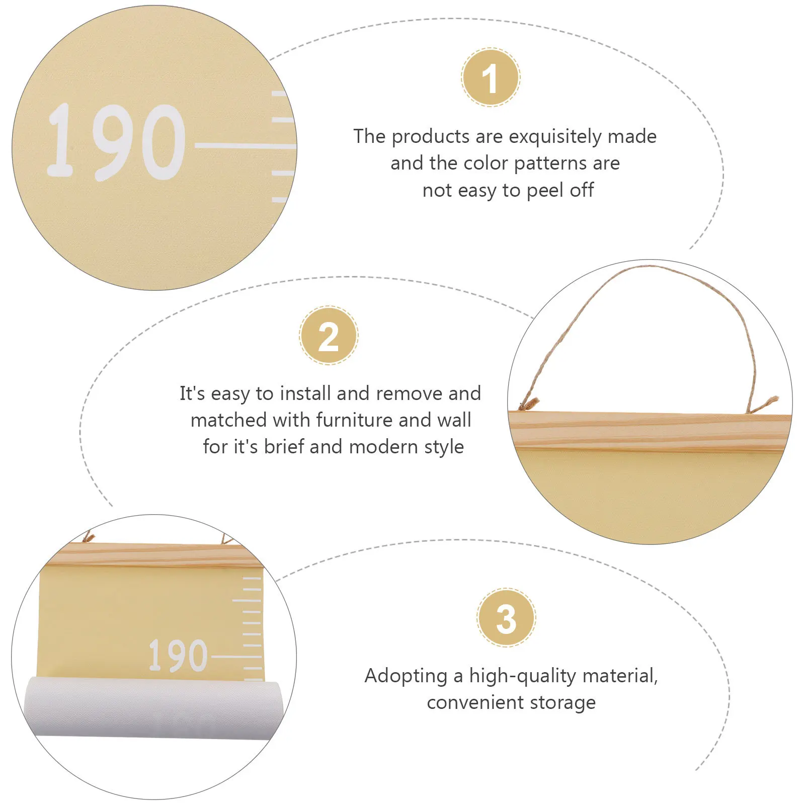 

1Pcs Height Chart Pendant Decor Premium Wooden Canvas Removable Height Ruler for Bedroom Wall Hanging Growth Chart