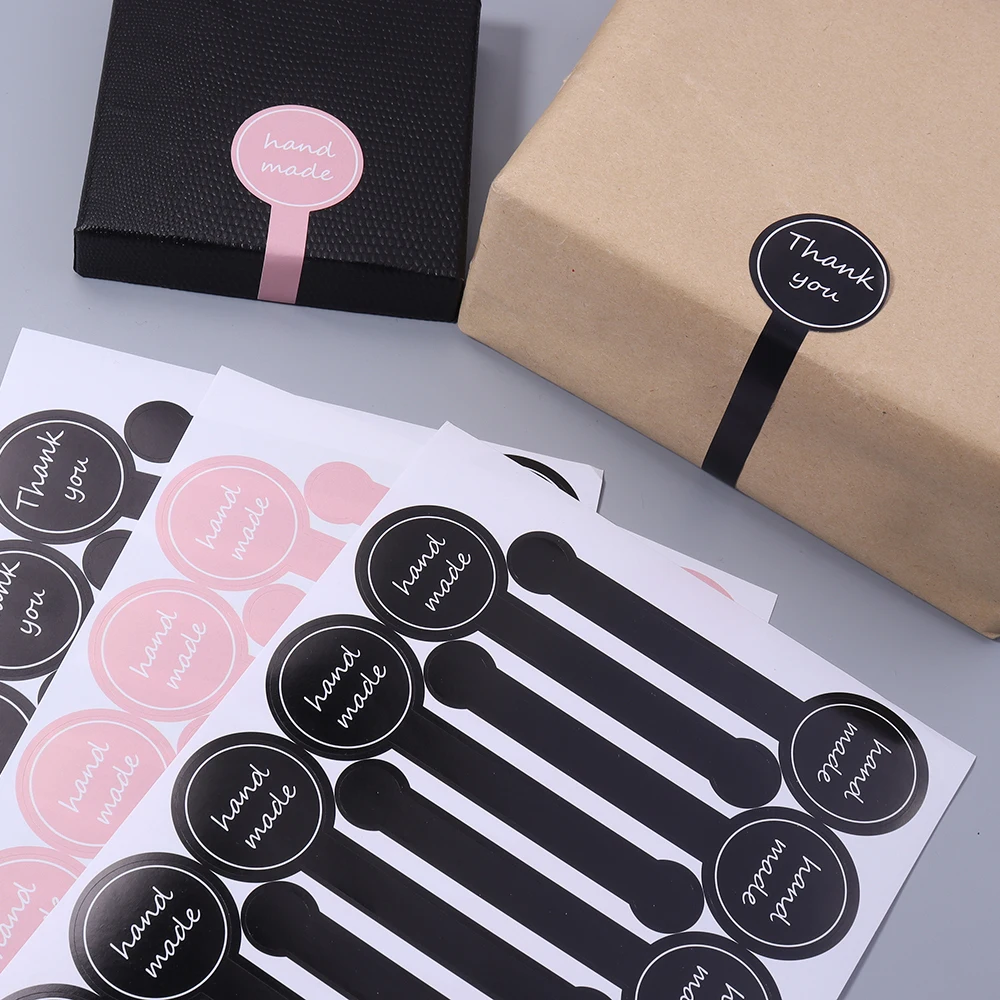 100pcs Black Thank you long sealing sticker pudding bottle sticker, Pink baking box label sticker, baking, handicraft products view 4