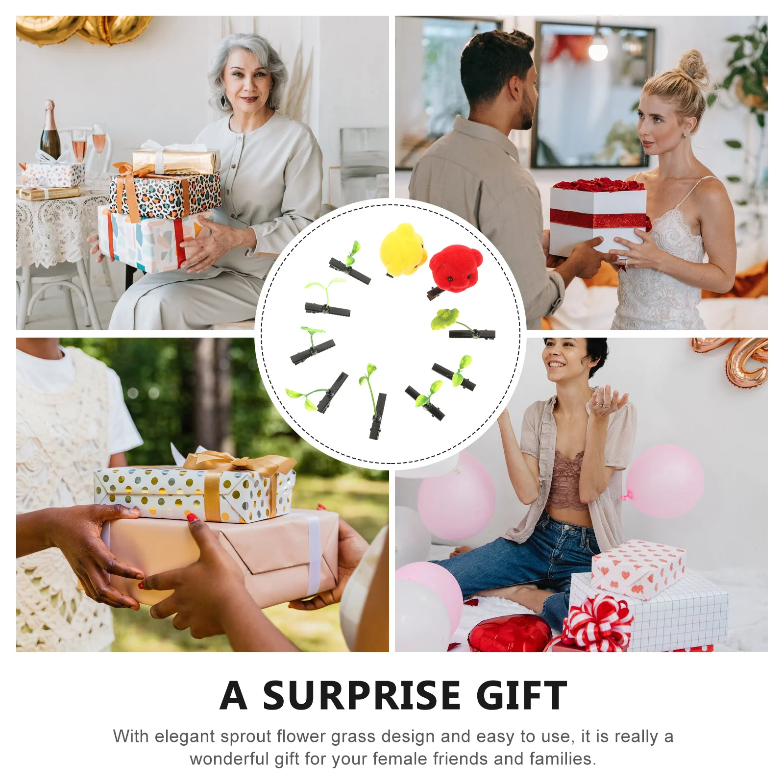 

10Pcs Women Sprout Flower Grass Hair Clip Metal Pe Hairpin Random Pattern Headwear Stylish Hair Decoration