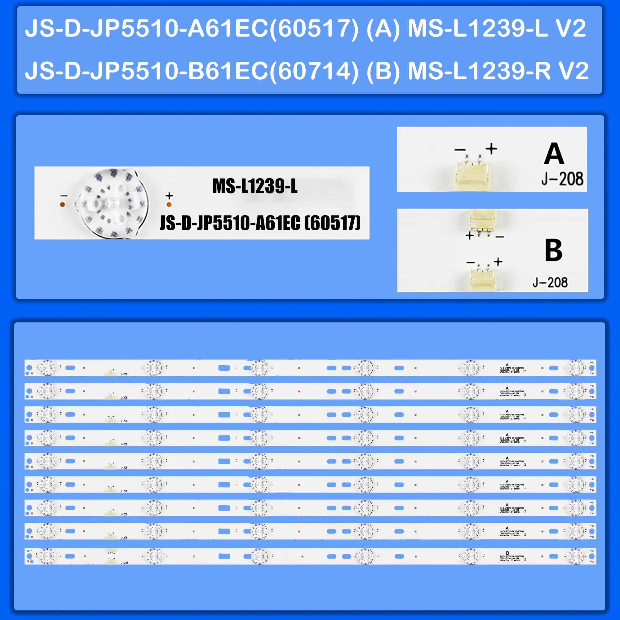 LED Backlight Strip for E55DU1000 CTV5584 CTV550T DU55100055JP LT-55N776 LD-5516 55QHQJP CTV550TS CURVED MS-L1239-R V2