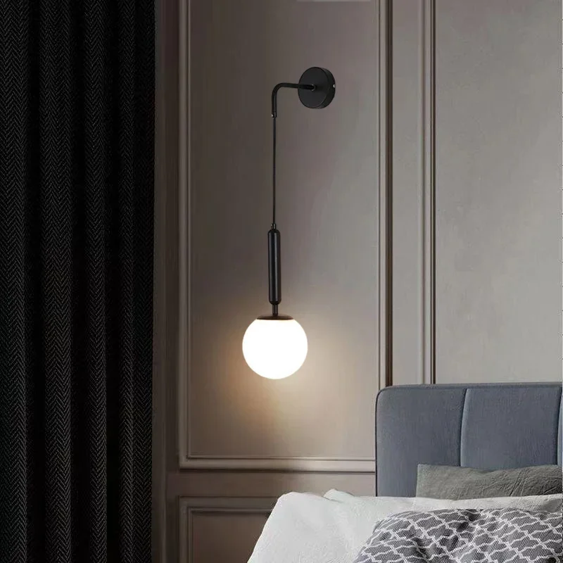 

Nordic Light Luxury Bedroom Bedside Lamp Postmodern Simple Living Room Background Wall Lamp Plastic Ball Wall Lamp E27 Bulb