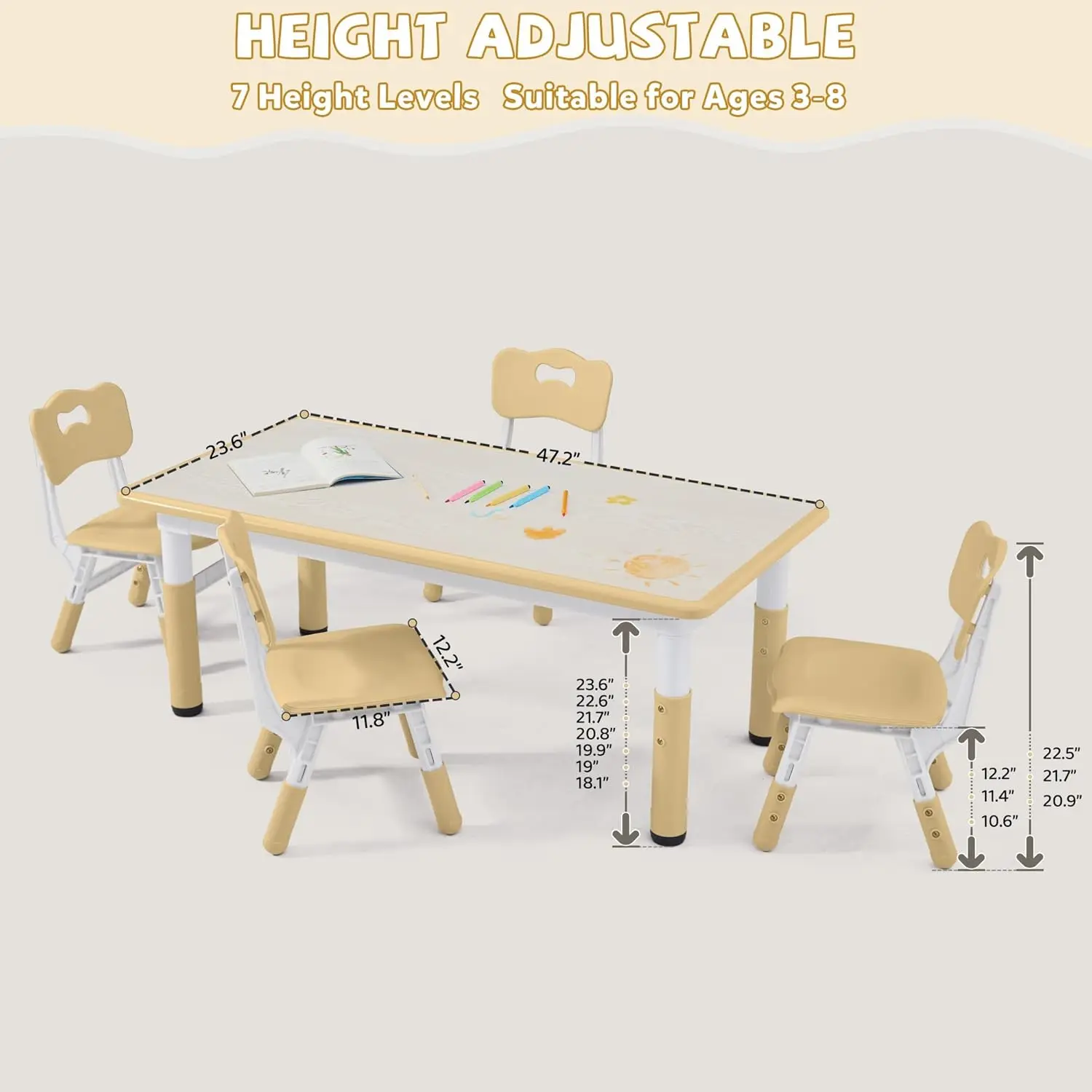 Ensemble de table et chaise réglables pour tout-petits, bureau graffiti, multi-activités pour enfants, recommandé