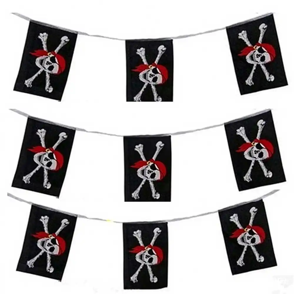 Halloween Pirate Flag Skull String Bunting Jolly Roger 20PCS 6M 14x21CM Hanging Polyester Crossbones Home Party Game Decoration
