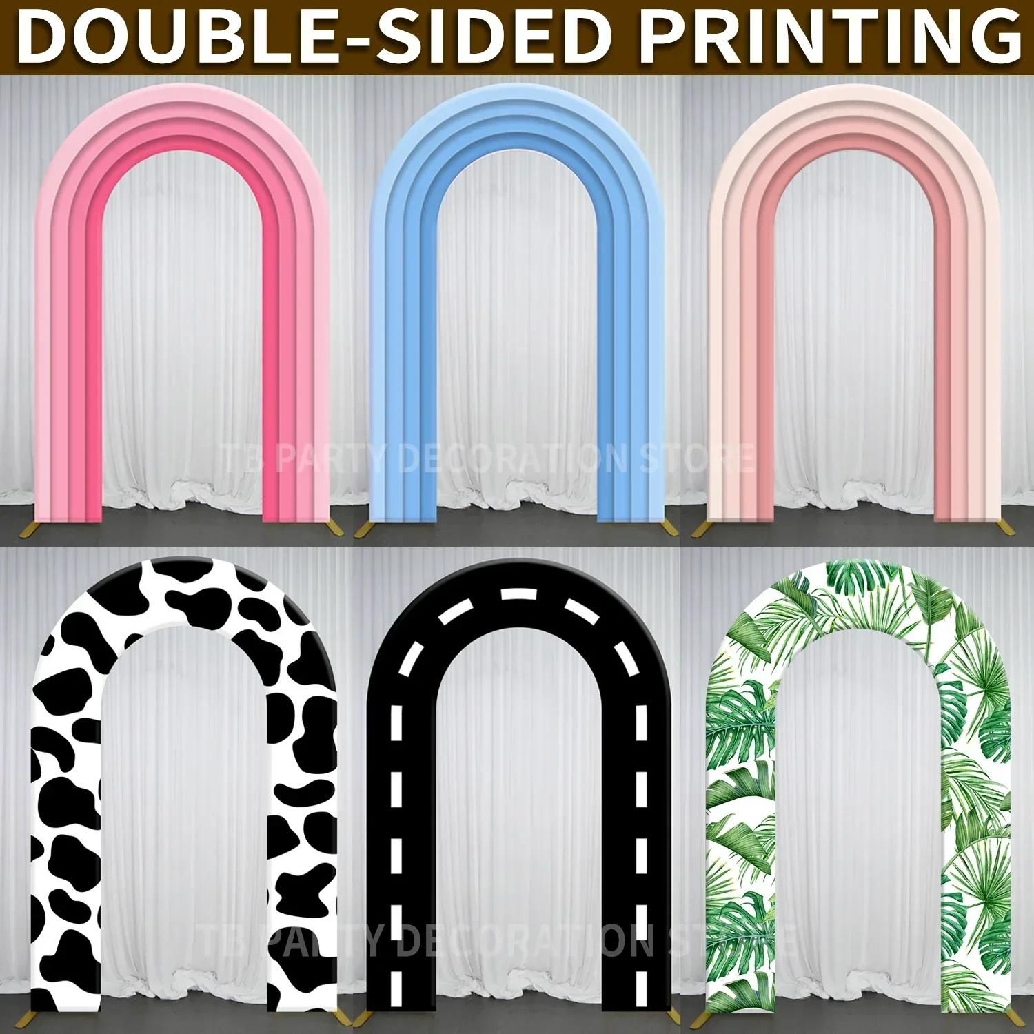 Personalized Open Arch Wall Stand Frame Cover Double-sided Printing 3d Rainbow Backdrop for Birthday Baby Shower Wedding Decor