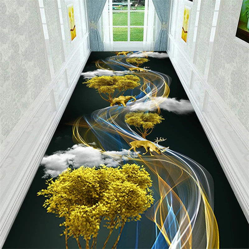 

Luxury Style Corridor Hallway 3D Carpet Rug Living Room Area Rug Golden Tree Carpets for Kitchen Bedroom Rug Entrance Doormat