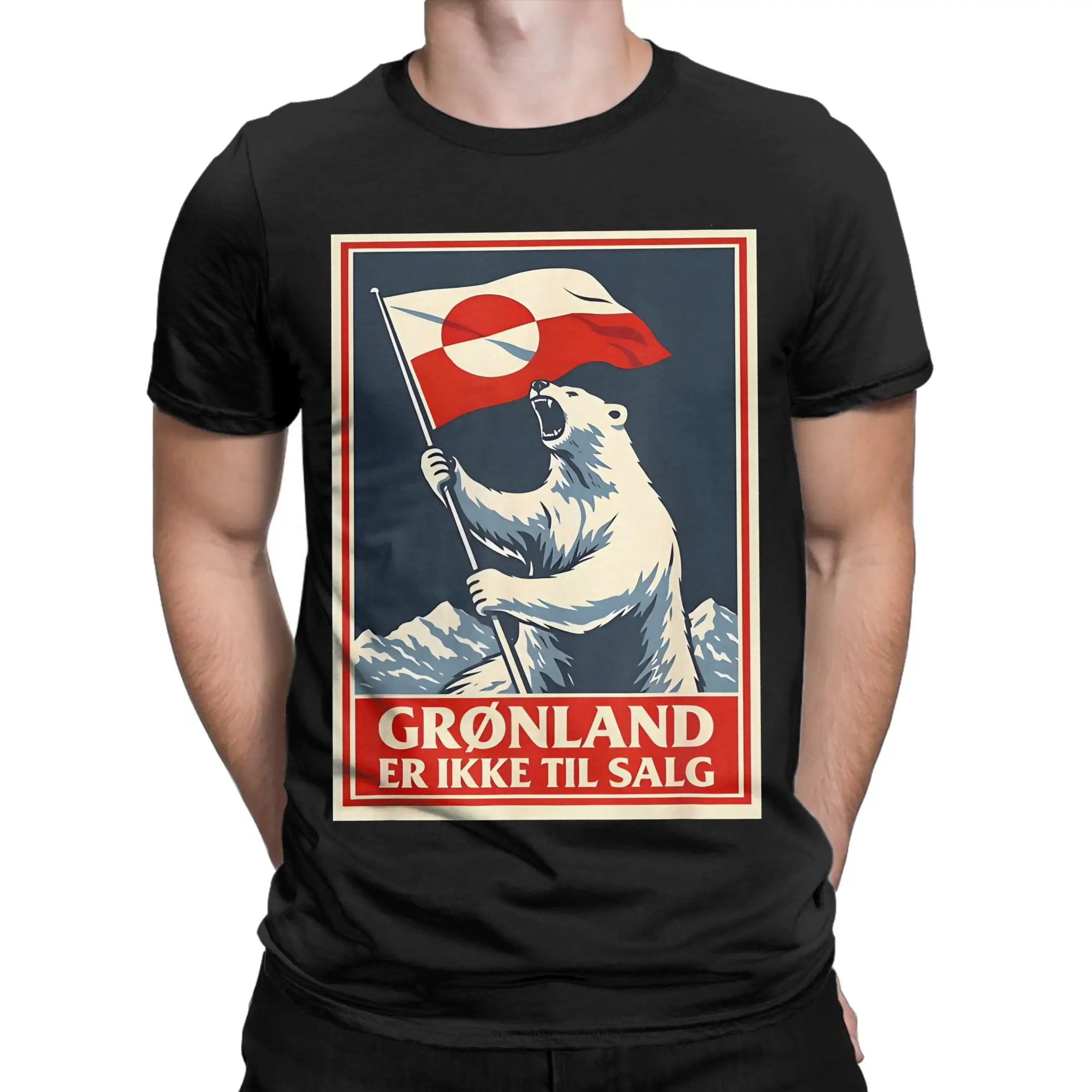 Funny I Stand with Greenland Flag Bear  T-Shirt Men's Cotton Short Sleeve MAGA Make America Go Away  Round Neck Summer Clothing
