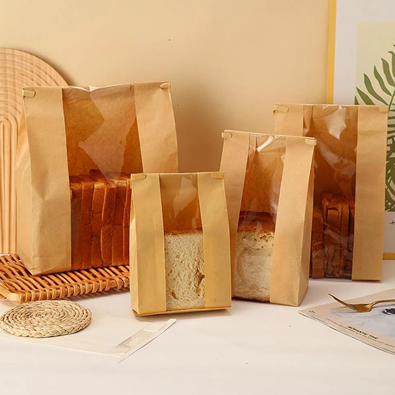 10 عبوات من أكياس المخابز ذات الإغلاق بسلك حديدي - أكياس ورق كرافت مقاومة للدهون للخبز والبسكويت وشرائح الكيك