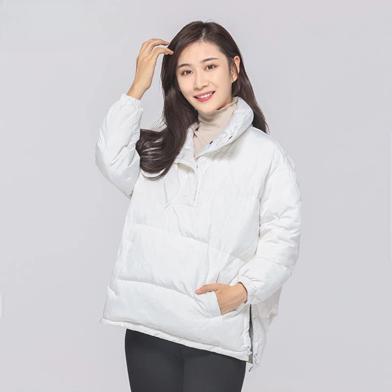 Winter New Puffer Coats Jacket for Women Stand-up Collar Thick Warm Outerwears Simple Casual Large Pockets Short Down Jackets