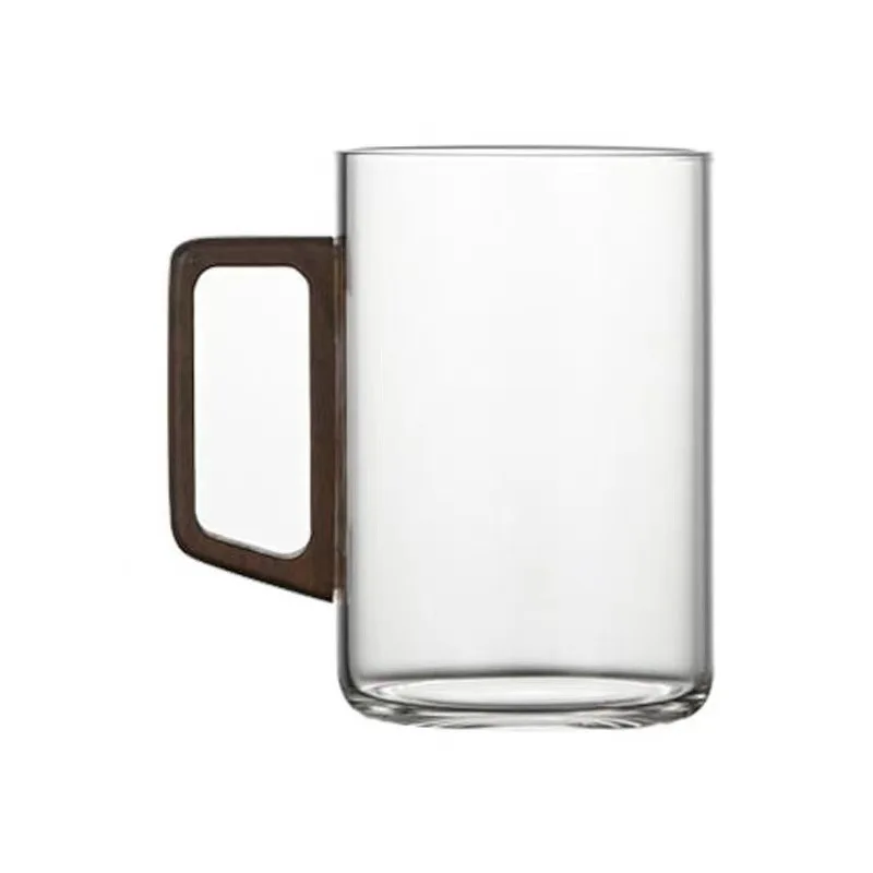 

High borosilicate high temperature resistant transparent glass green tea cup walnut handle with lid green tea cup