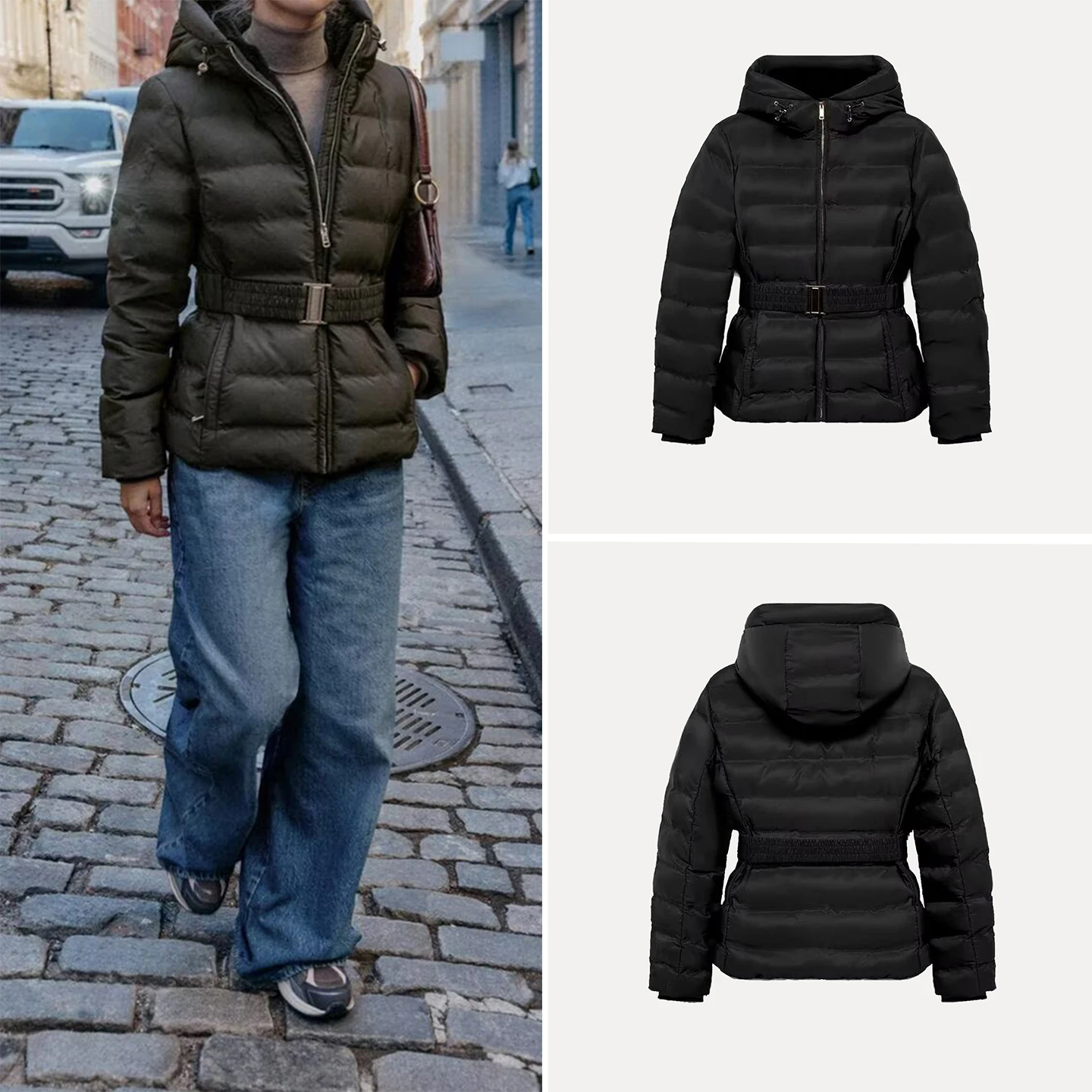 

Faionable Thiened Waterproof Windproof Hooded Jaet Women's Autumn New Sle Z Commute Straight Tube Long Sve Zi...