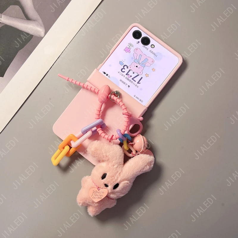 Urocze etui na telefon z zawieszką w kształcie pluszowego królika do Samsung Galaxy Z Flip 8 7 6 5 4 3 Flip6 ZFlip7 7FE — zdjęcie produktu 3