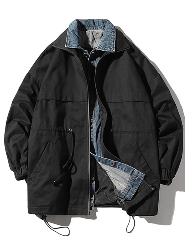 

Мужская весенне-осенняя свободная джинсовая лоскутная бейсбольная куртка, искусственная двухсекционная верхняя одежда, повседневная удобная хлопковая куртка