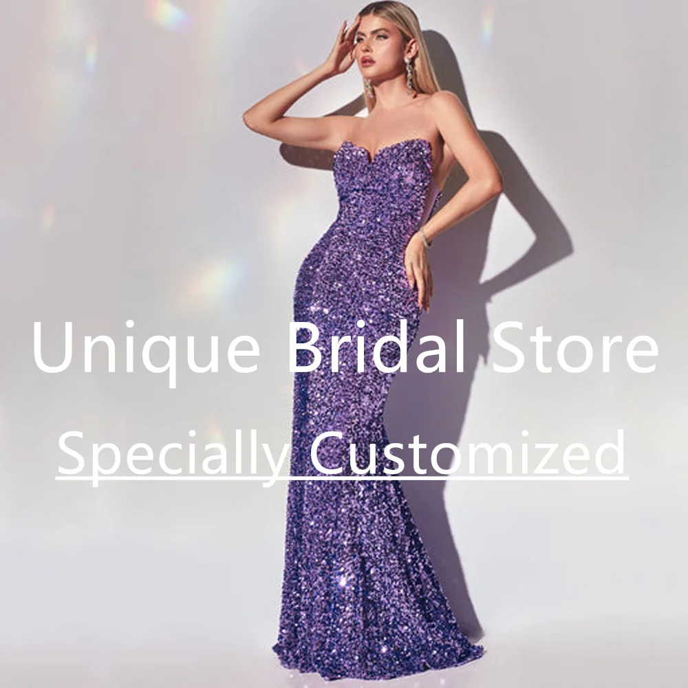 Customized Exquisite Prom Dresses Beautiful Sequins Sexy V-neck Sleeveless Mermaid Train High Quality 2023 New Evening Party Go