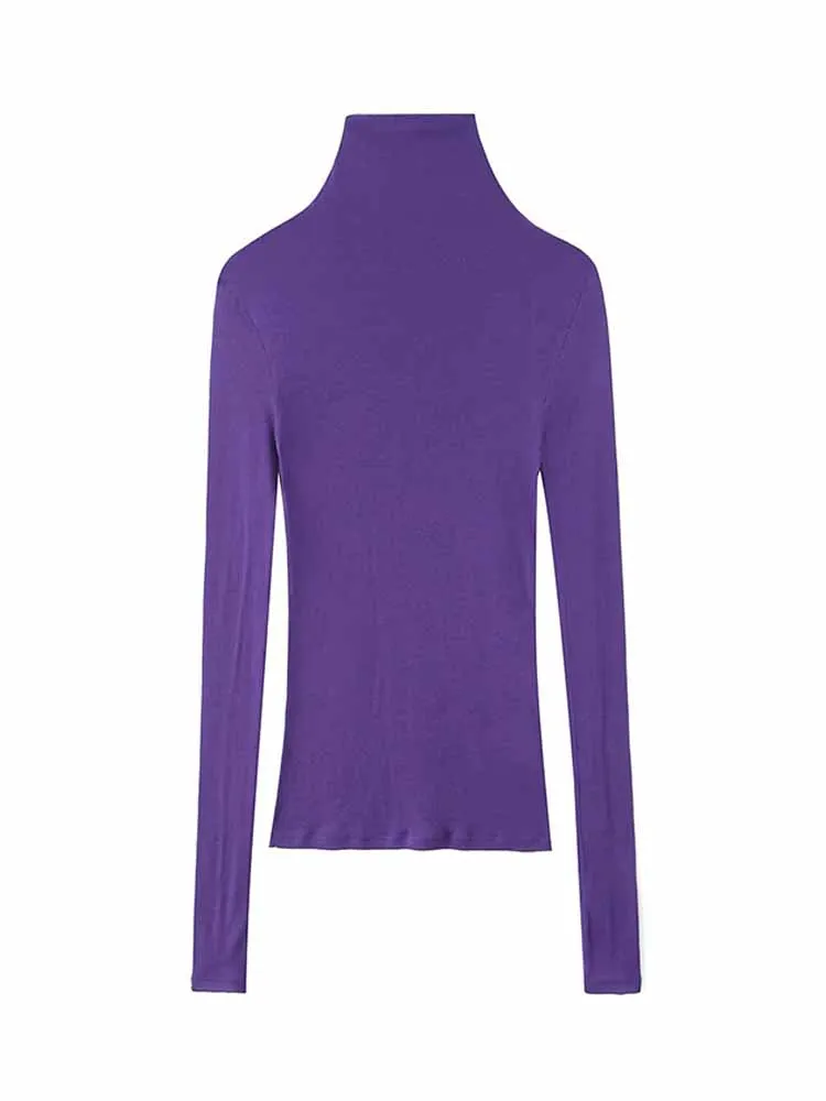 

HH 2026 Woman New Fashion Keep Warm Extra Long Sleeves High Collar Solid Color Slim Fit Tops Female Casual Comfortable Tops