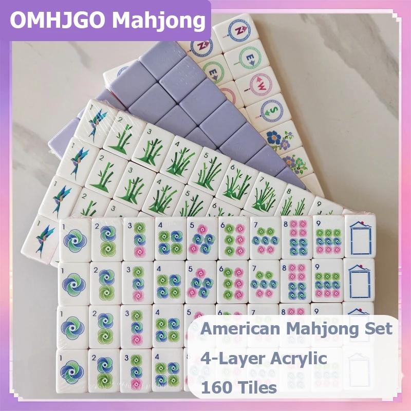 

OMHJGO 4-Layer Acrylic Luxury Mahjong Tiles American Mahjong Set 160 Tiles Portable Travel Mah Jongg for Adult Party Games Gifts