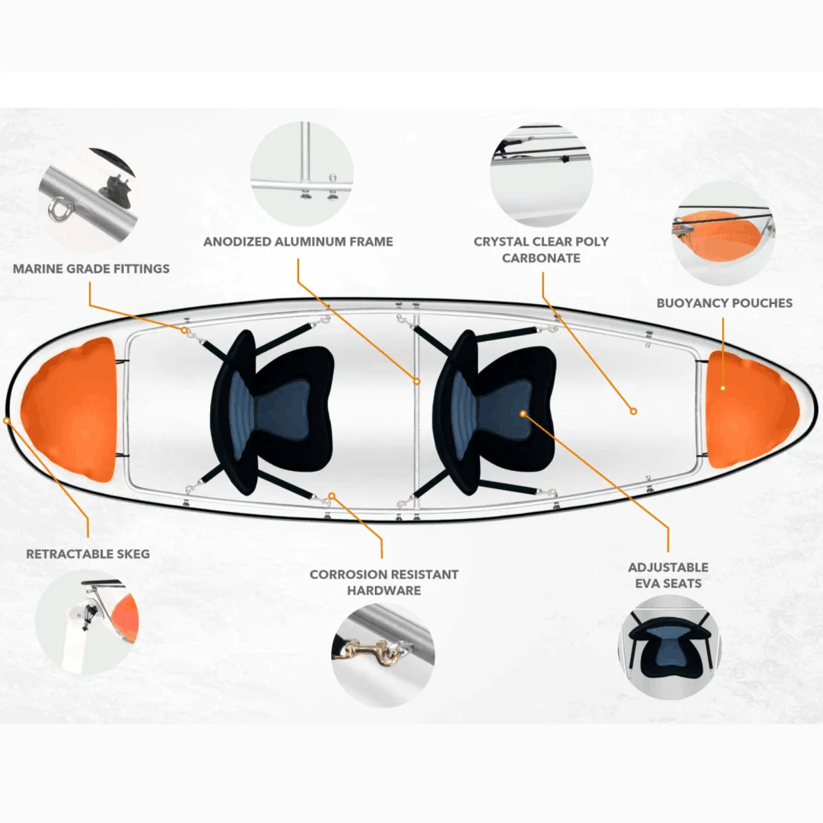 Canoë astronomique transparent en verre, Kayak populaire avec accessoires gratuits, 2 prêts hypothécaires