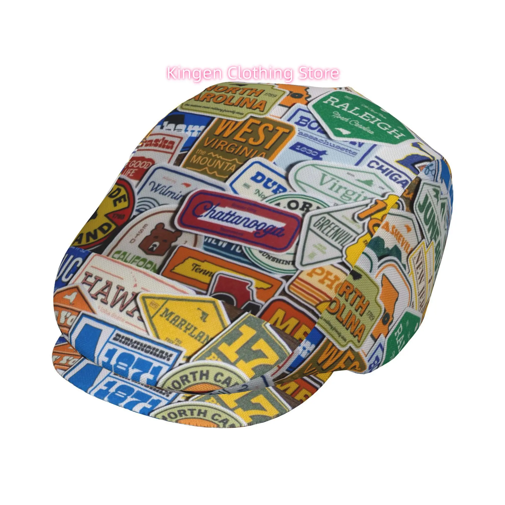 1pc Collection of  City Stickers All-over printed beret,  newsboy cap, unisex, a must-have fashion accessory for outdoor leisure