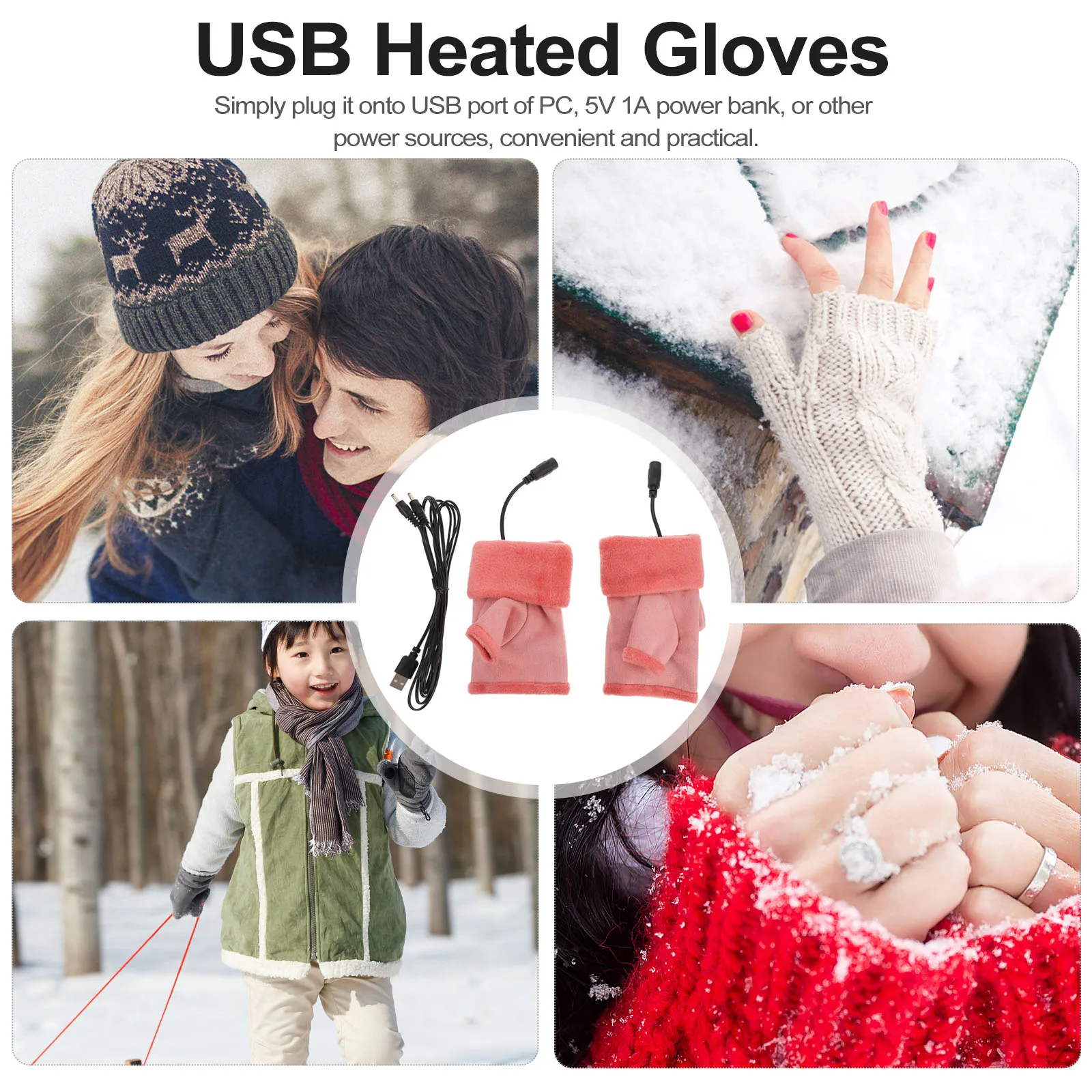 

1Pair USB Heated Gloves Half Finger Hand Warmer Gloves Typing Flexible Mitten for Laptop Heated Mitten
