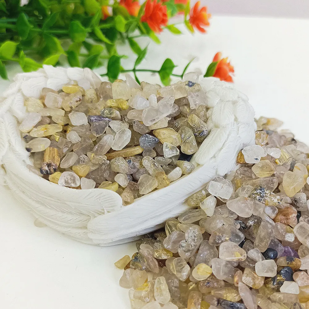 Natural Yellow Hair Crystal Quartz Treatment Stone Gravel Specimen Jewelry Making Decoration Rolling Stone Family Aquarium Decor