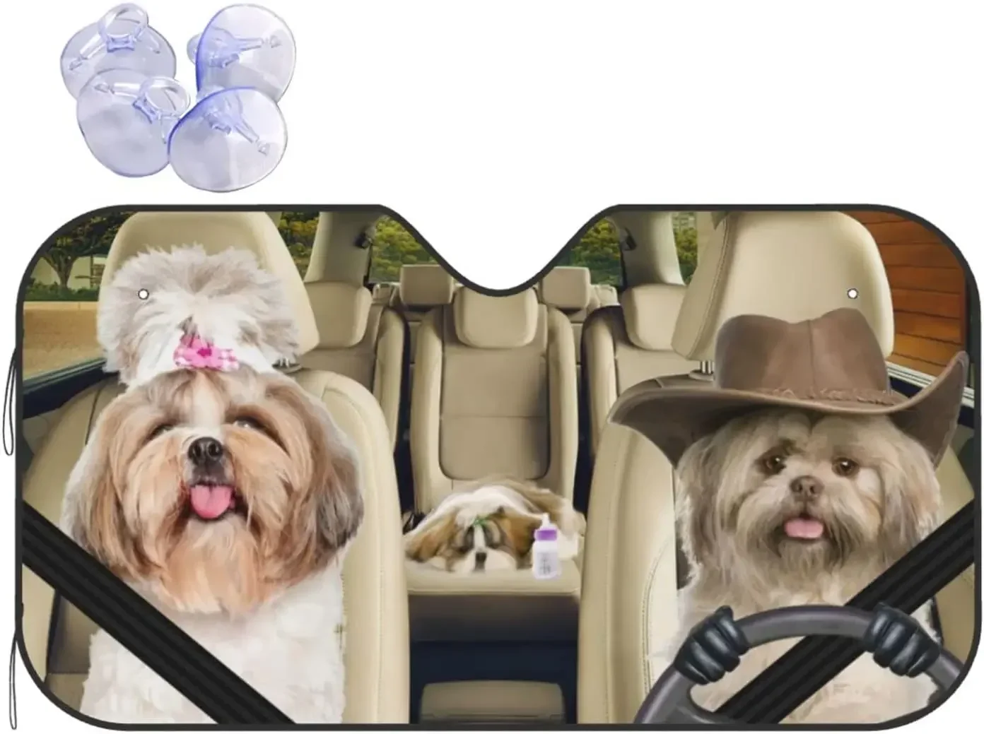 Divertido mascota Shih Tzu perro condutor conducción cachorro familia lindo Animal temático impreso parabrisas de coche guarda-sol