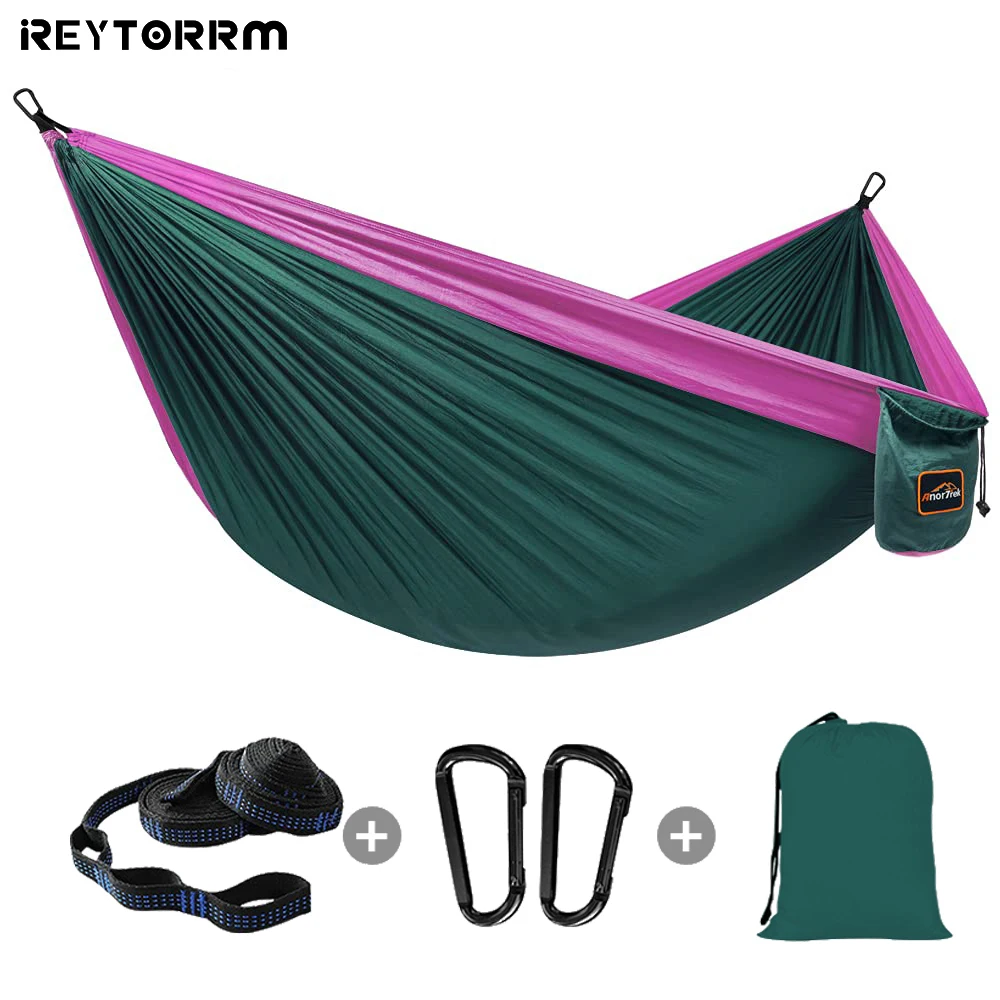 300x175cm Large Camping Hammock 2-3 Person Ultralight Portable Nylon Parachute Hammocks with Tree Straps for Travel Patio Hiking