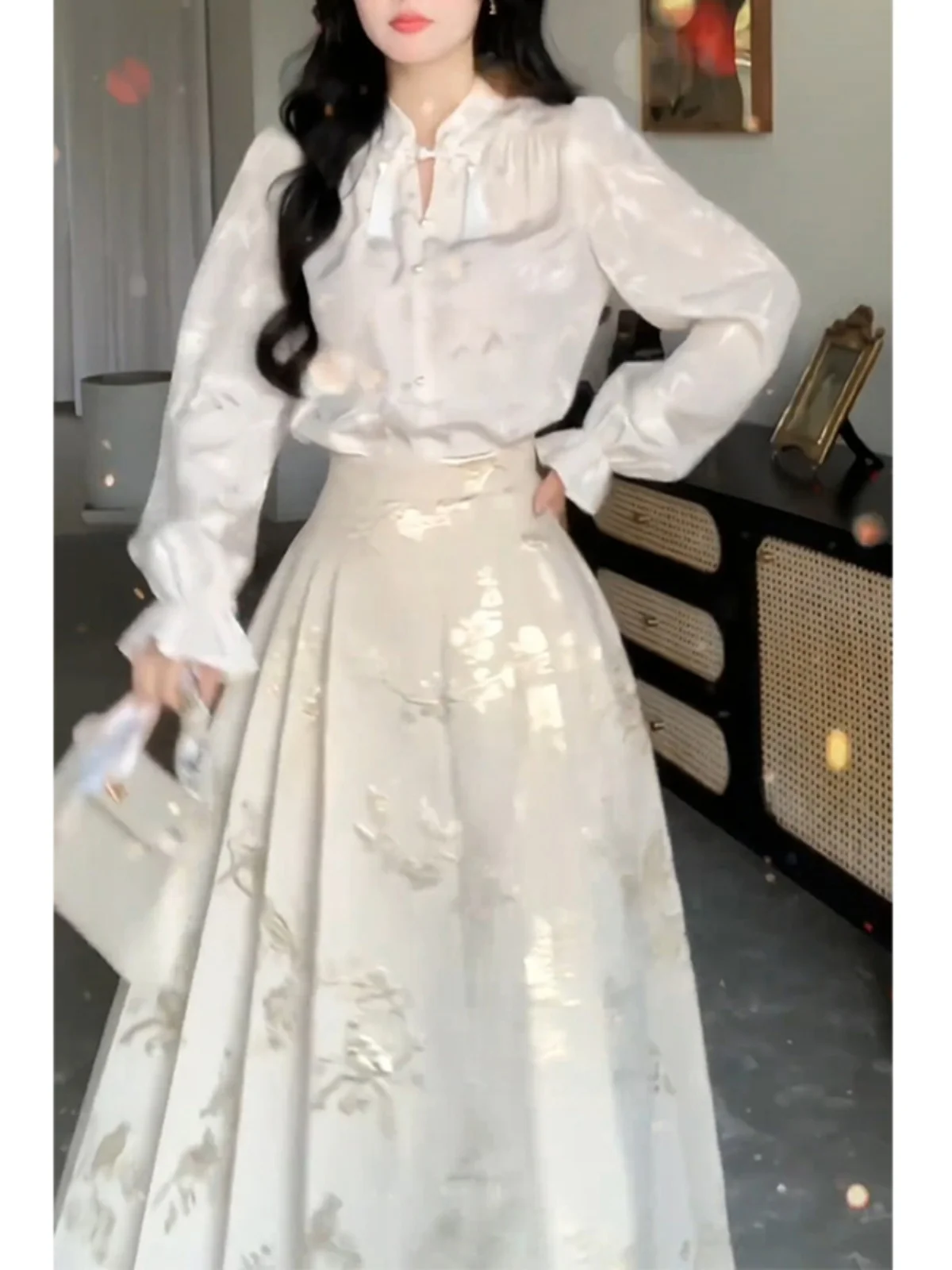 New Chinese Style Heavy Industry Jacquard Gold Silk Horse Face Skirt For Women's Winter New High Waisted Slimming Skirt - Detail 1