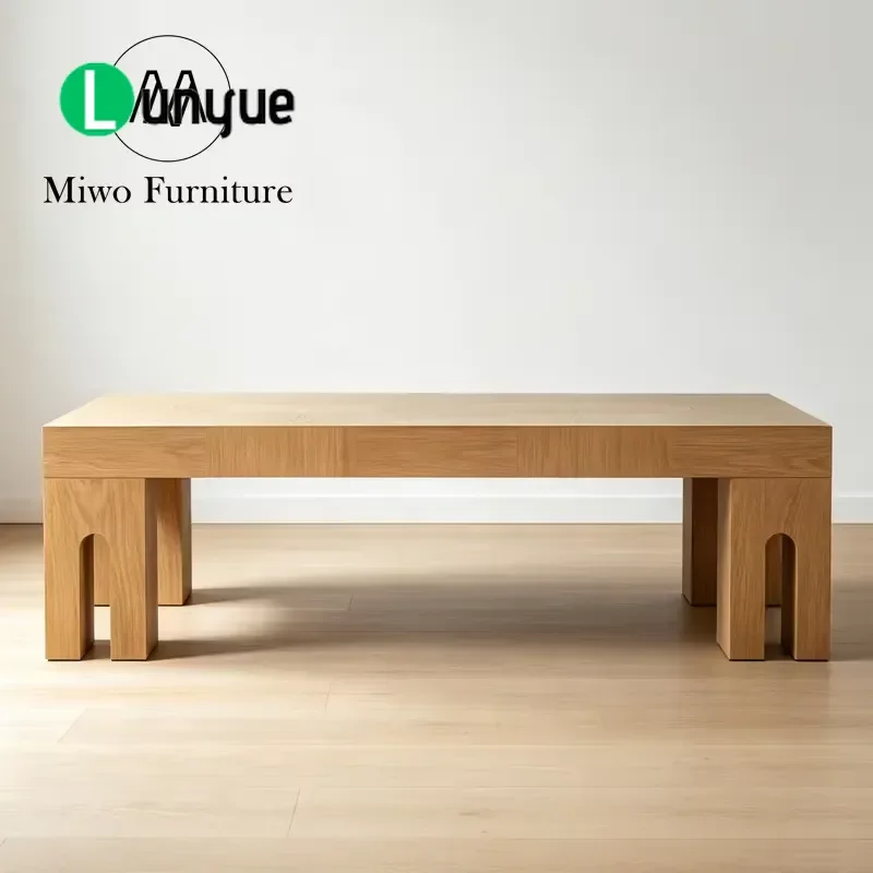 Modern Rectangular Oak Coffee Table Arched Hollow Legs Solid Wood Sculptural Center Table for Living Room Home Decor