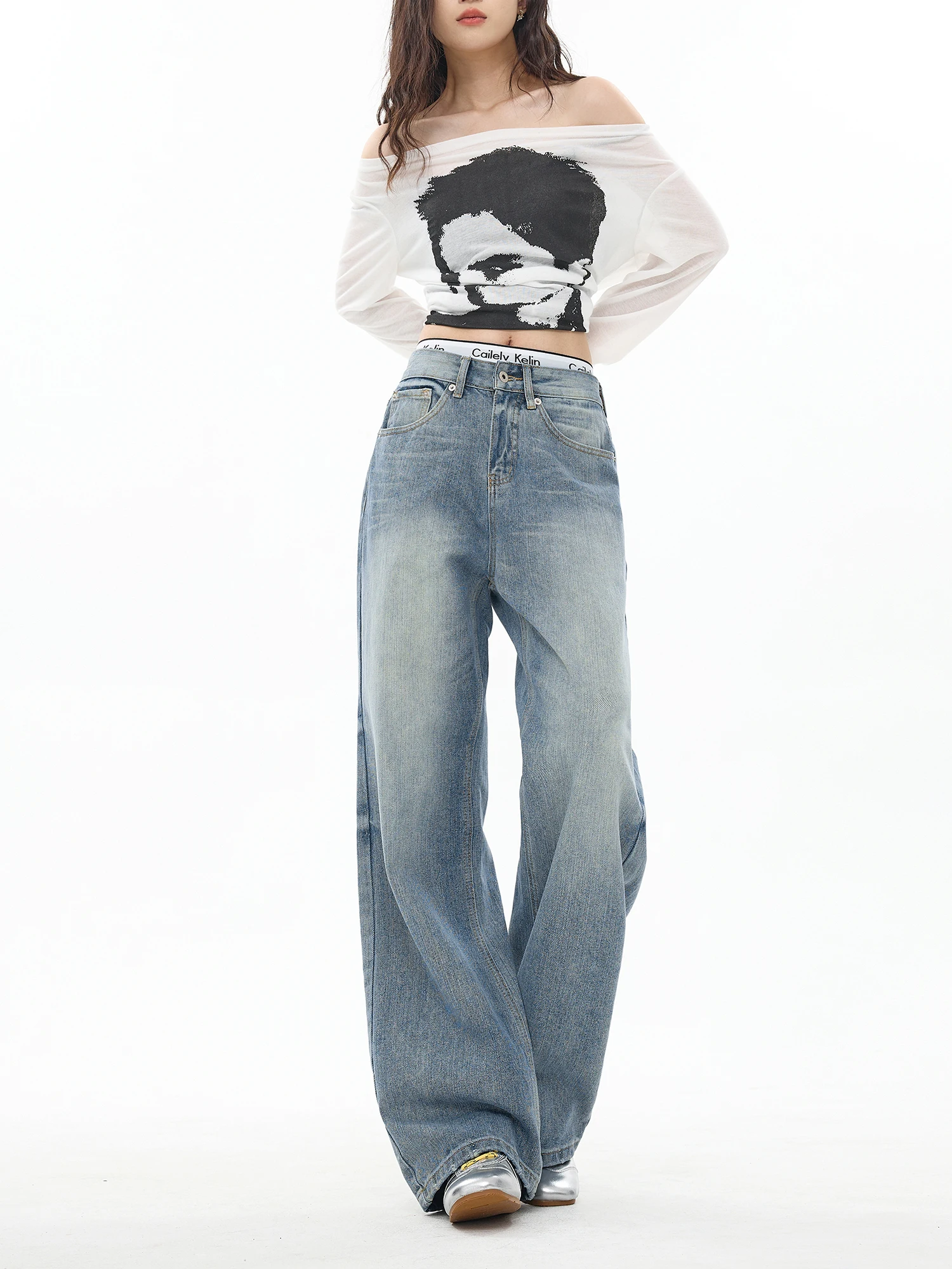 

Женские джинсы с низкой талией и широкими штанинами, светло-голубые, прямого кроя, из денима, свободные, повседневные, осенние, модные