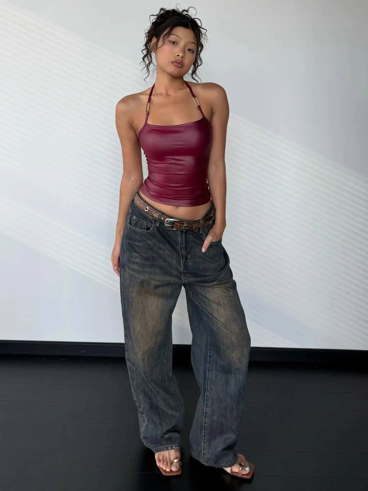 

Широкие джинсы серии Salt, женские повседневные брюки для спецодежды с талией, универсальные утягивающие синие джинсовые брюки с низкой талией, свободный крой, весенний сезон