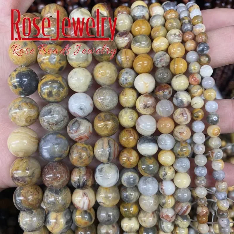 Natural Stone Yellow Crazy Lace Agates Beads Round Loose Beads 4 6 8 10 12 MM For Jewelry Making Diy Bracelets Accessories 15\