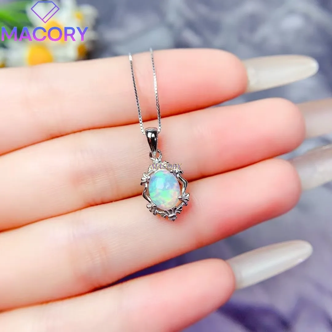 

925 Silver Natural Opal Pendant Necklace Women's Jewelry Certified Original Necklace Exquisite Holiday Gift New Style