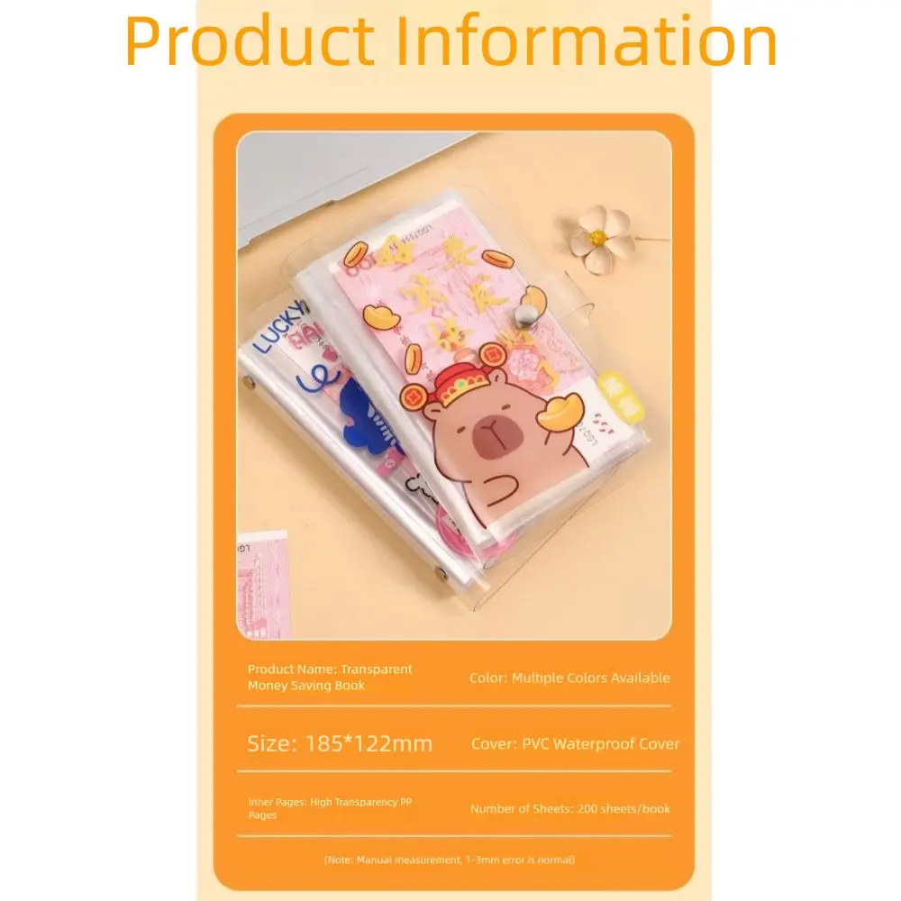 Get Rich Overnight 100 Envelopes Money Saving Challenge Transparent PVC Money Collection Book Cartoon Waterproof Savings Binder