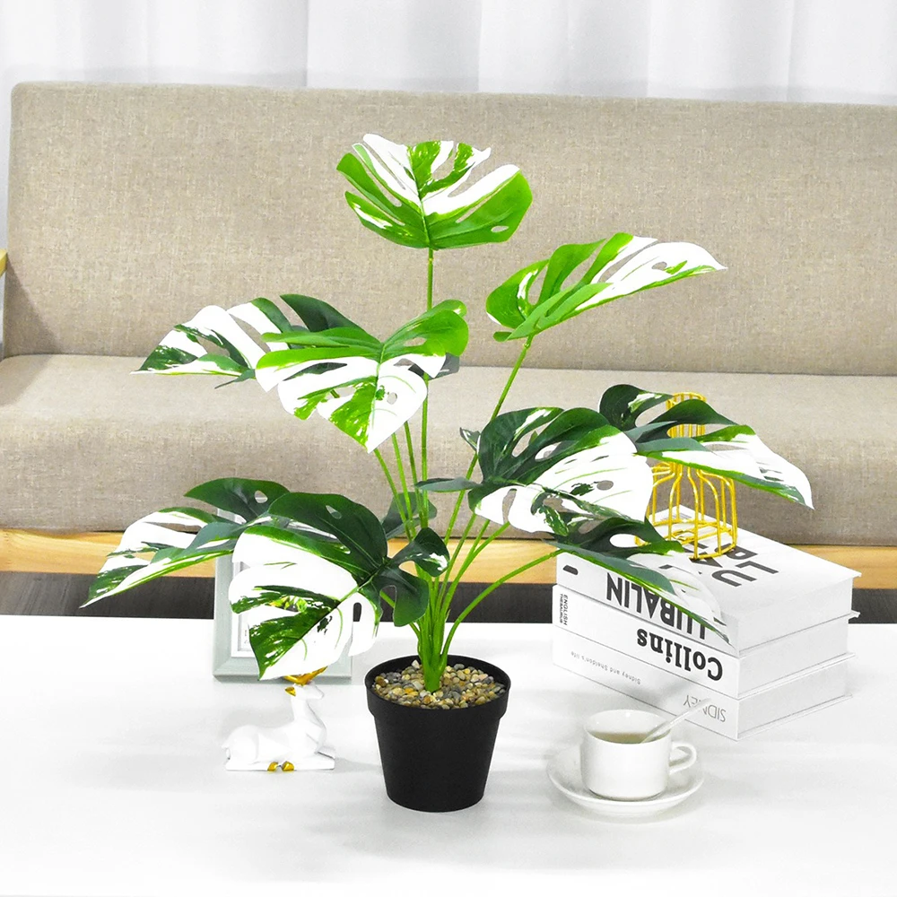 1PC Simulated Green Plant White Brocade Monstera Display Window Garden Landscape Home Decoration Suitable for Home Decoration