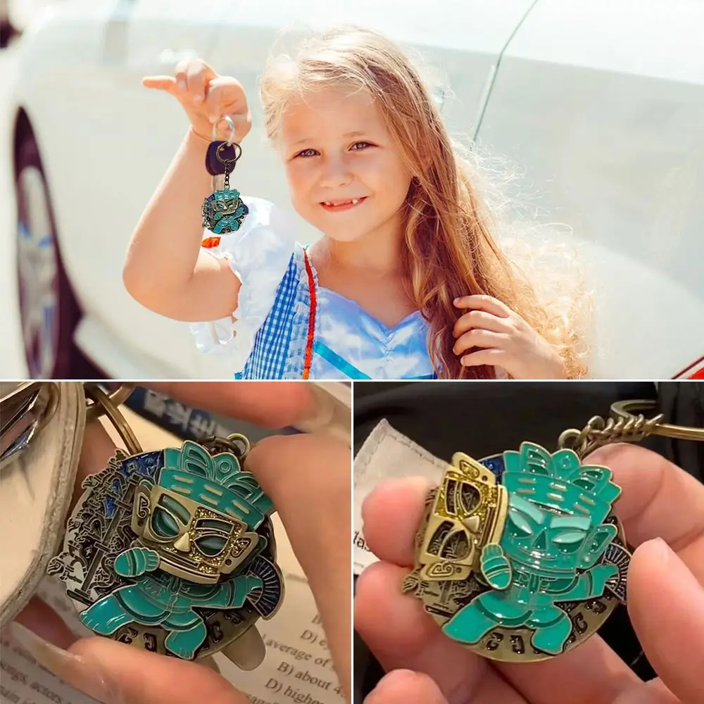 

Creative Blue&green Sanxingdui Keychain Alloy Chinese Style Face Changing Keyring Retro Electroplate Keyring Pendant Gift