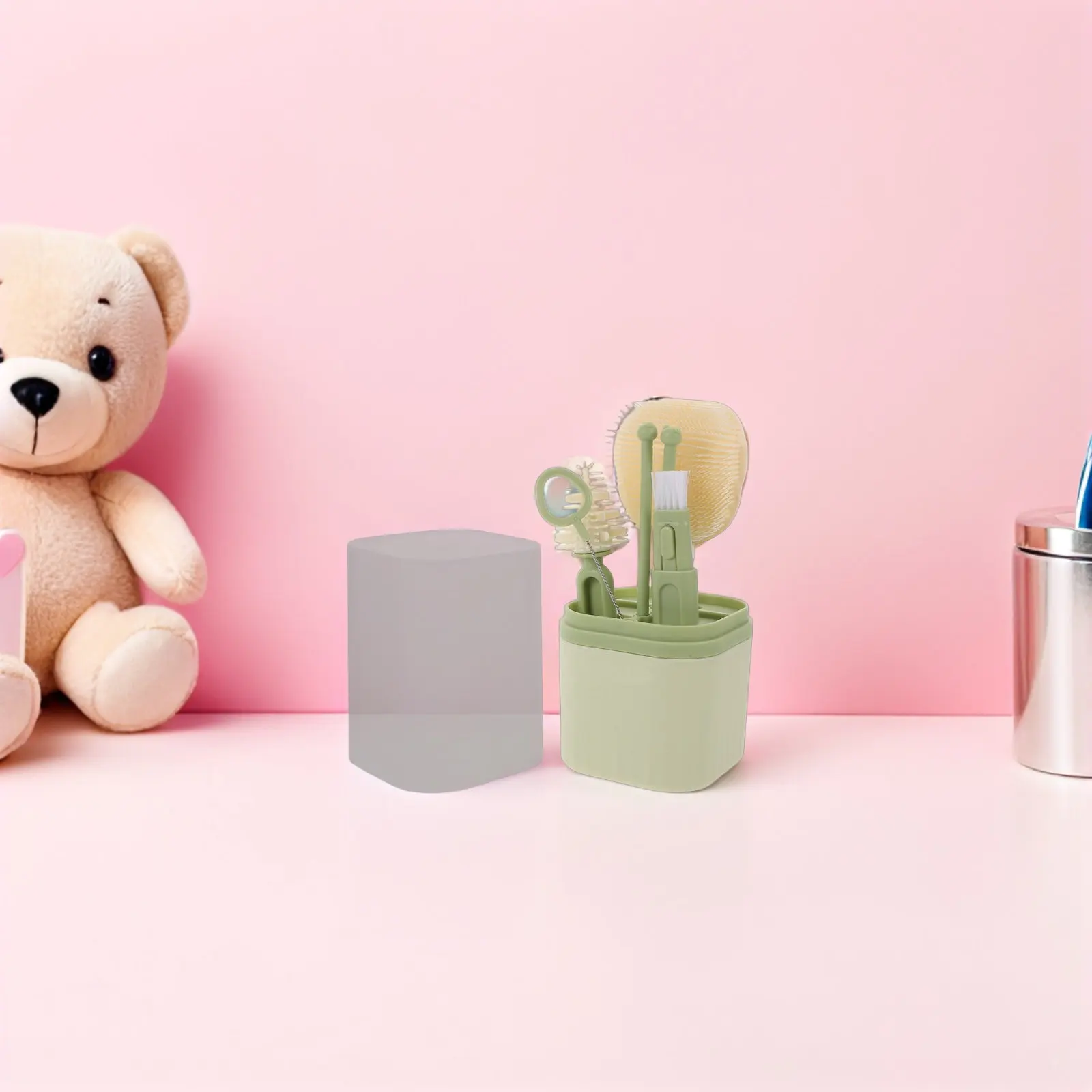 

1 набор портативных силиконовых щеток для детских бутылочек 5-в-1, набор для чистки бутылочек, сосок и трубочек, дорожный набор для новорожденных и мам