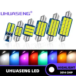 UHUASENG-bombilla Led para coche y camión, luz de 2 piezas, 12V, 24V, T10, BA9S, C5W, rojo, azul, rosa, Blanco cálido, C10W, 28mm, 31mm, 36mm, 39mm, 41mm