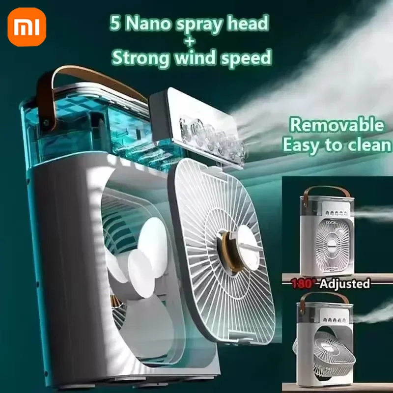 مروحة مكيفات هواء محمولة 3 في 1 من Xiaomi مع ضوء ليلي LED مبرد هواء منزلي صغير لمروحة قابلة للتعديل للمكتب والمنزل