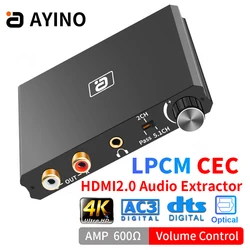 AYINO HDMI2.0 Audio Extractor 4K60Hz CEC Optical SPDIF 5.1CH R/L 600Ω Headset Amplifier Decoder Support Volume Control Splitter