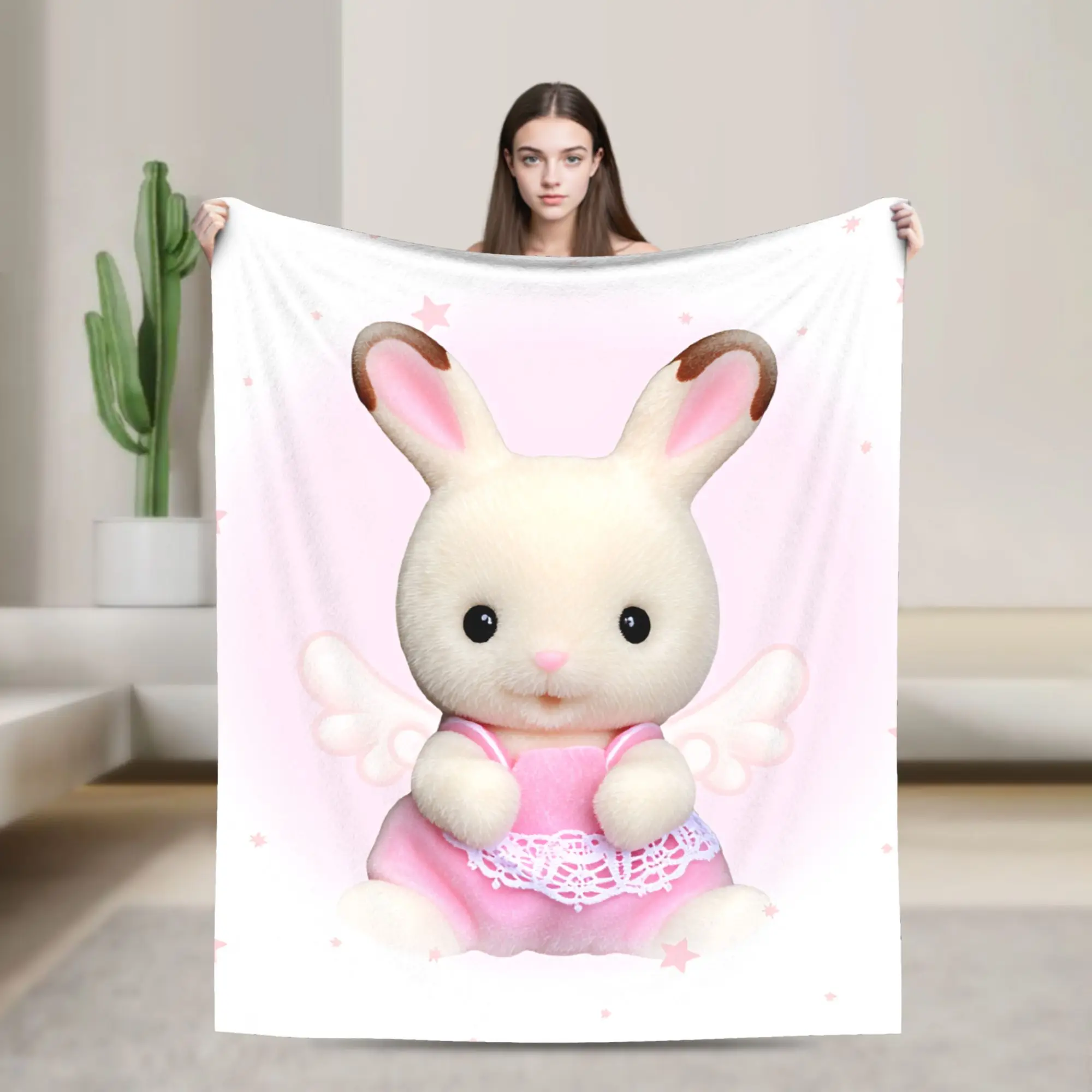Cute Sylvanian Families Blanket  Camping Flannel Throw Blanket For Home Decor Soft Custom DIY Quality Bedspread Gift