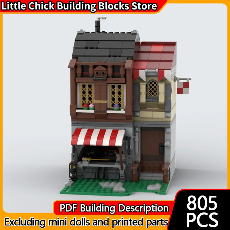 

City Street View Model MOC Building Bricks Medieval Blacksmith Modular Technology Children Holiday Gifts Assemble Toys Suit