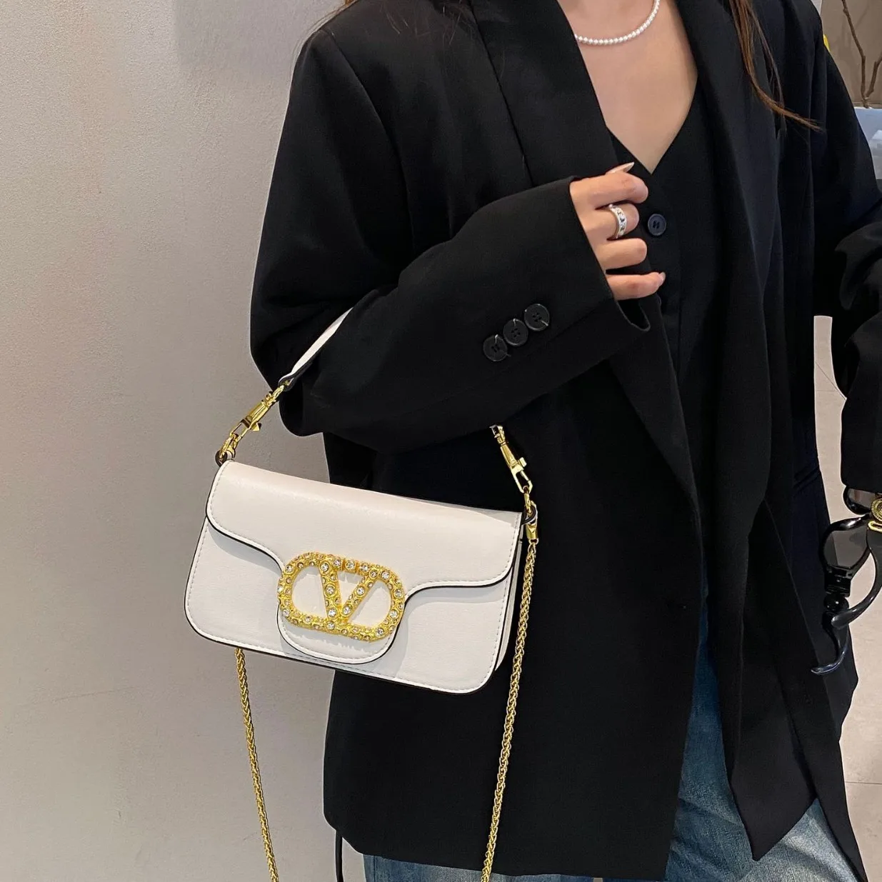 2026년 신상 롱 스트랩 크로스바디 백, 트렌디한 크리스탈 클라스프 숄더백 여성용, 데이투나이트 다용도 라인스톤 핸드백