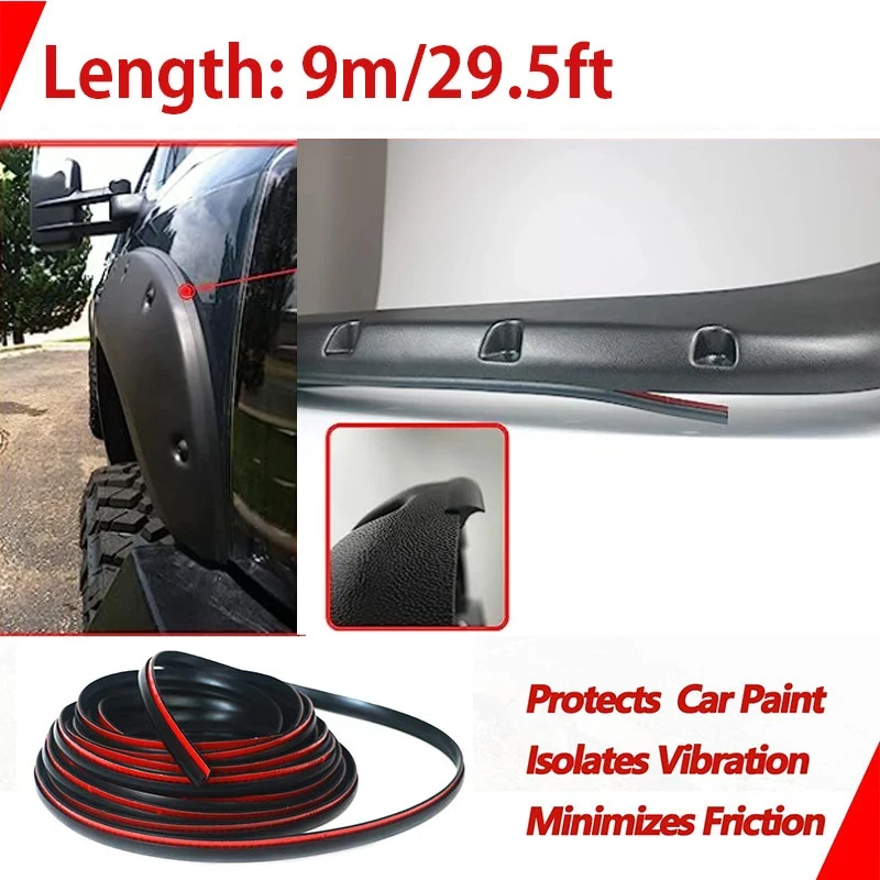 9m/29.5ft  Universal For Car Truck Wheel Wells Fender Flare Edge Trim Rubber Seal Strip T-Style Fender Flare Edge Trim