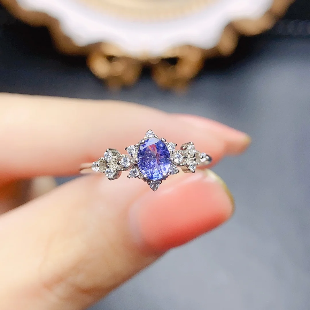 FS 4*5mm Natural Tanzanite Ring S925 Sterling Silver for Women Fine Fashion Charm Weddings Jewelry MeiBaPJ With Certificate