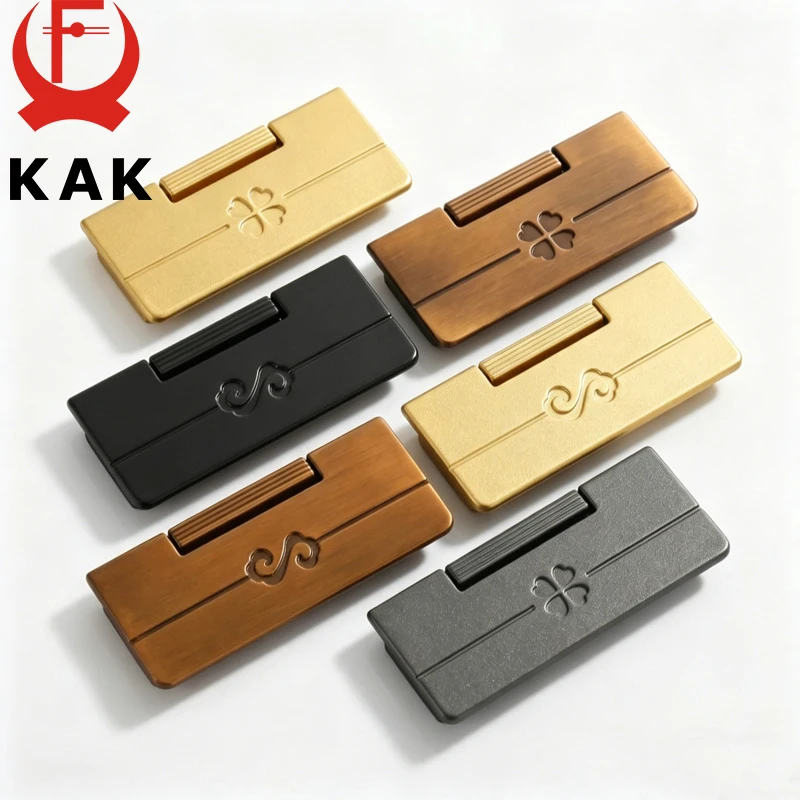 KAK Hidden Furniture Handle Gold Aluminum Alloy Flat Concealed Buckle Cabinet Pulls Flush Mounted Wardrobe Door Handle Hardware