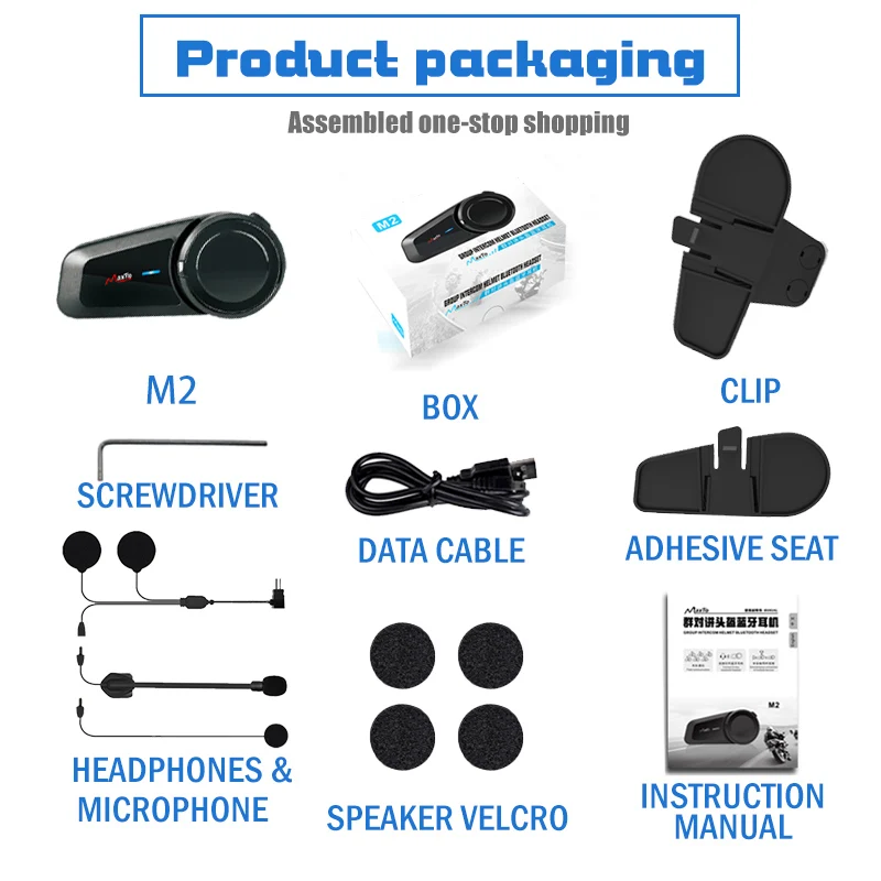 6 Riders Motorcycle Intercom Headset Helmet BT Earphone MAXTO M2 Helmet Intercom Motorcycle