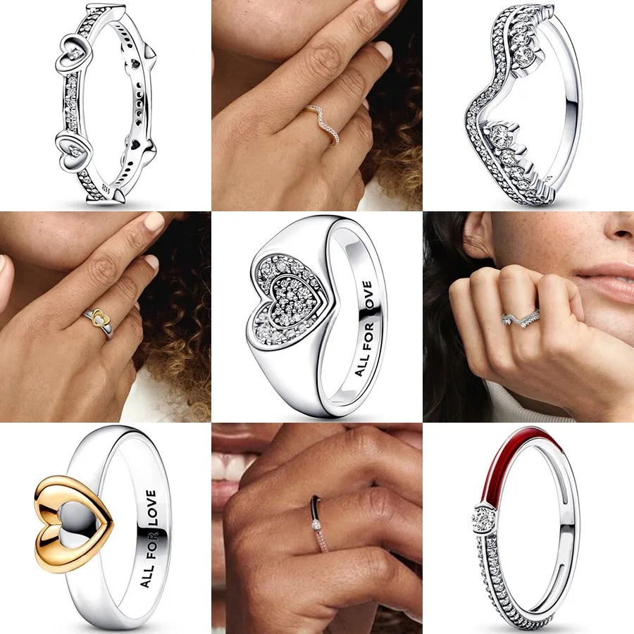 

2023 New 925 Sterling Silver Eternal Heart Sliding Asymmetrical Shining Wave Ring Women's Original Fashion Diy Jewelry